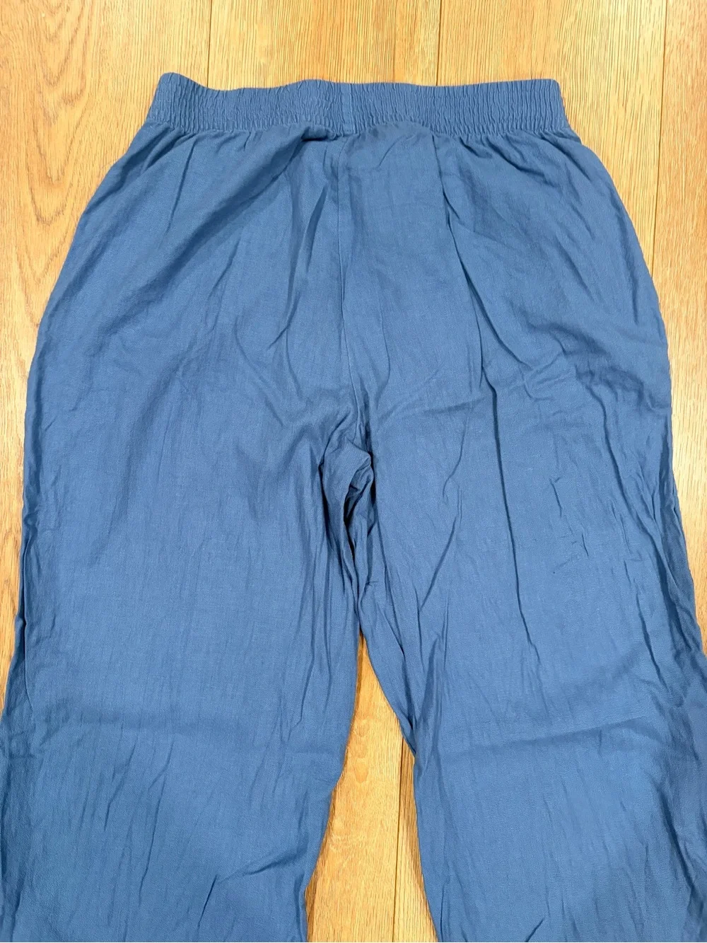 Babaton Aritzia Blue Linen Blend Pull On Wide Leg Pants Size Medium